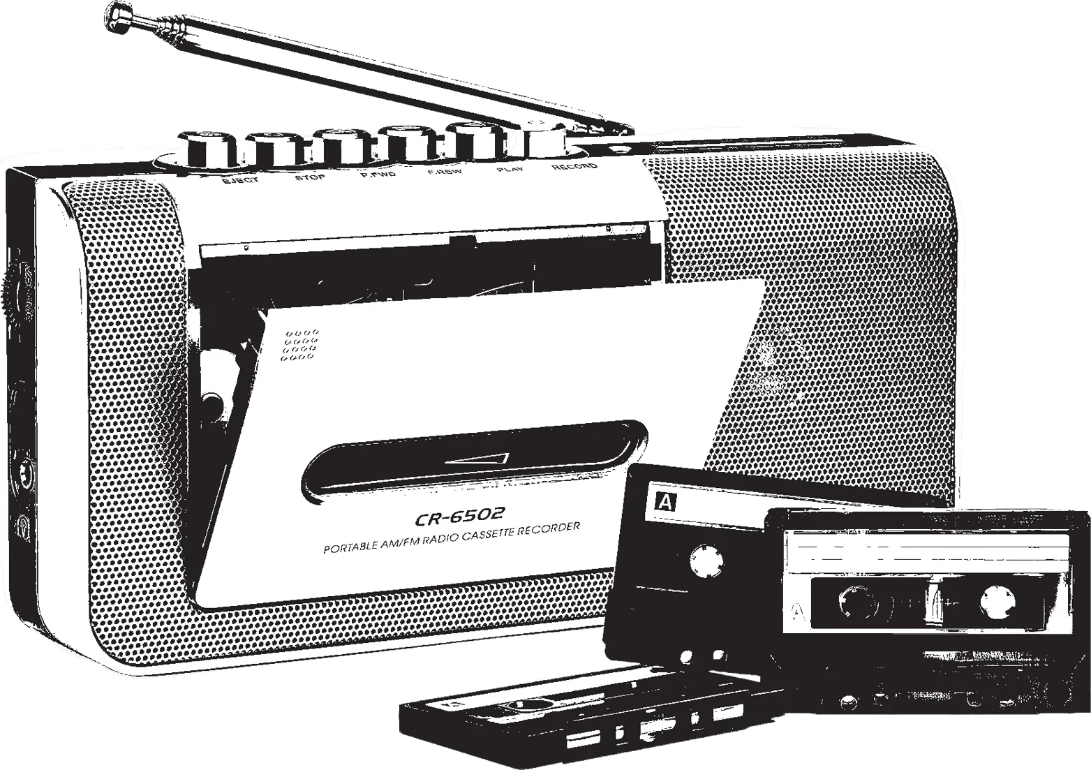 Portable cassette player with tapes